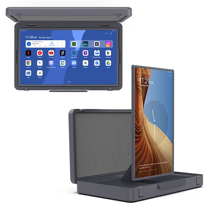 ケース蓋を開けるとモニターがあり、上に引き出した後回転させることもできます。